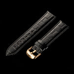 Double Layered Replacement Black Leather Crocodile Pattern Watch Band 22 mm
