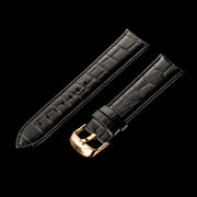 Double Layered Replacement Black Leather Crocodile Pattern Watch Band 22 mm - The Timeless Watches