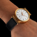 Mens Wristwatch Mechanical Vintage Key-wind Key-set Movement Enamel Dial Gold-plated Case 