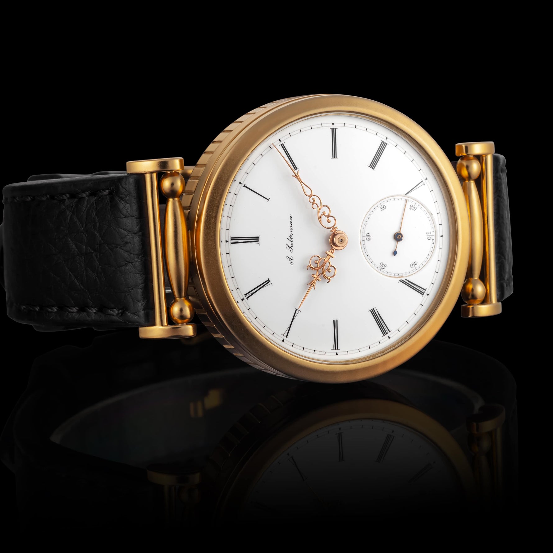 Mens Wristwatch Mechanical Vintage Movement Enamel Dial Gold-plated Case 