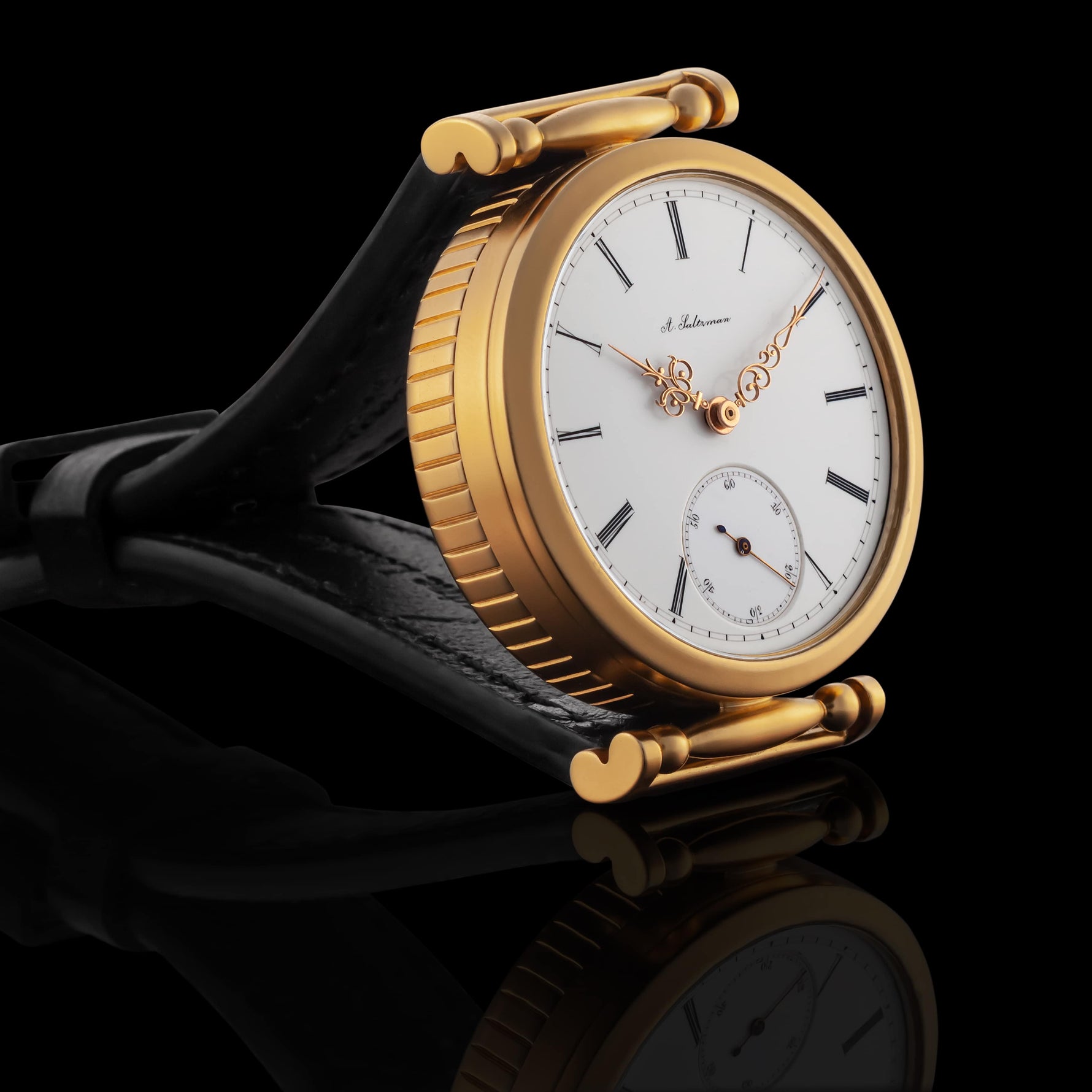 Mens Wristwatch Mechanical Vintage Enamel Dial Movement Gold-plated Case 