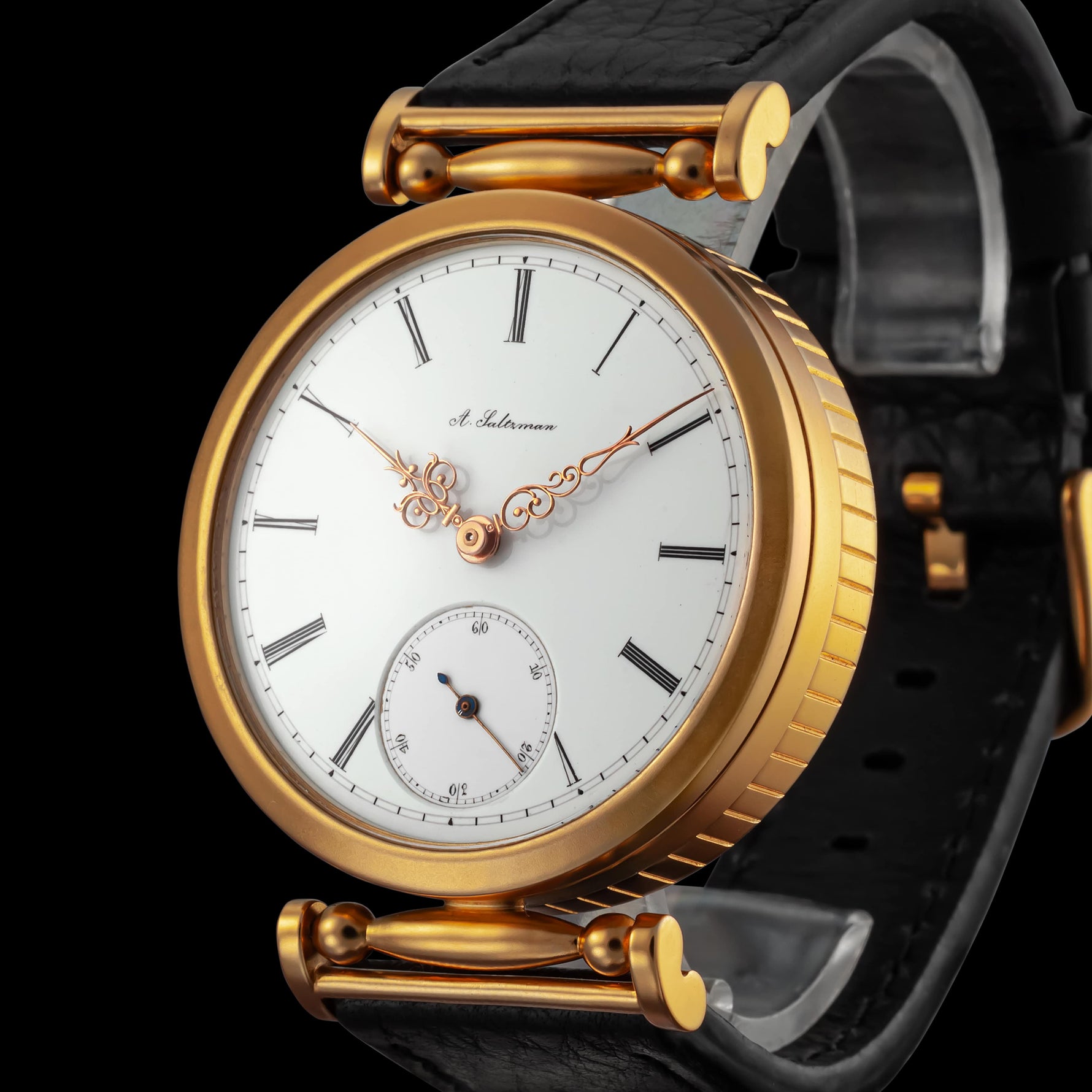 Mens Wristwatch Mechanical Vintage Enamel Dial Movement Gold-plated Case 
