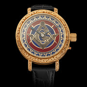 Mens artisan masonic design wristwatch with vintage swiss mechwnical movement handcrafted dial and case
